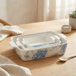 Floral Porcelain Casserole Set 3 Pcs